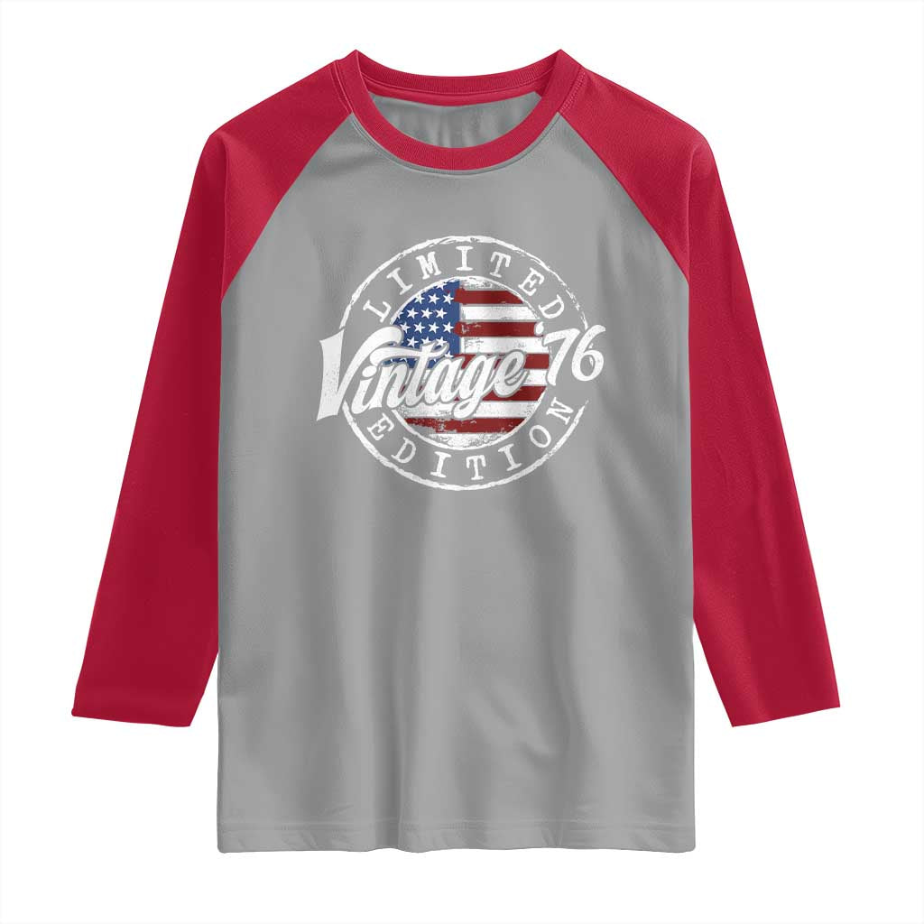 Funny 50th Birthday Raglan Shirt Vintage 1976 Stamp 50 Years Old American Flag