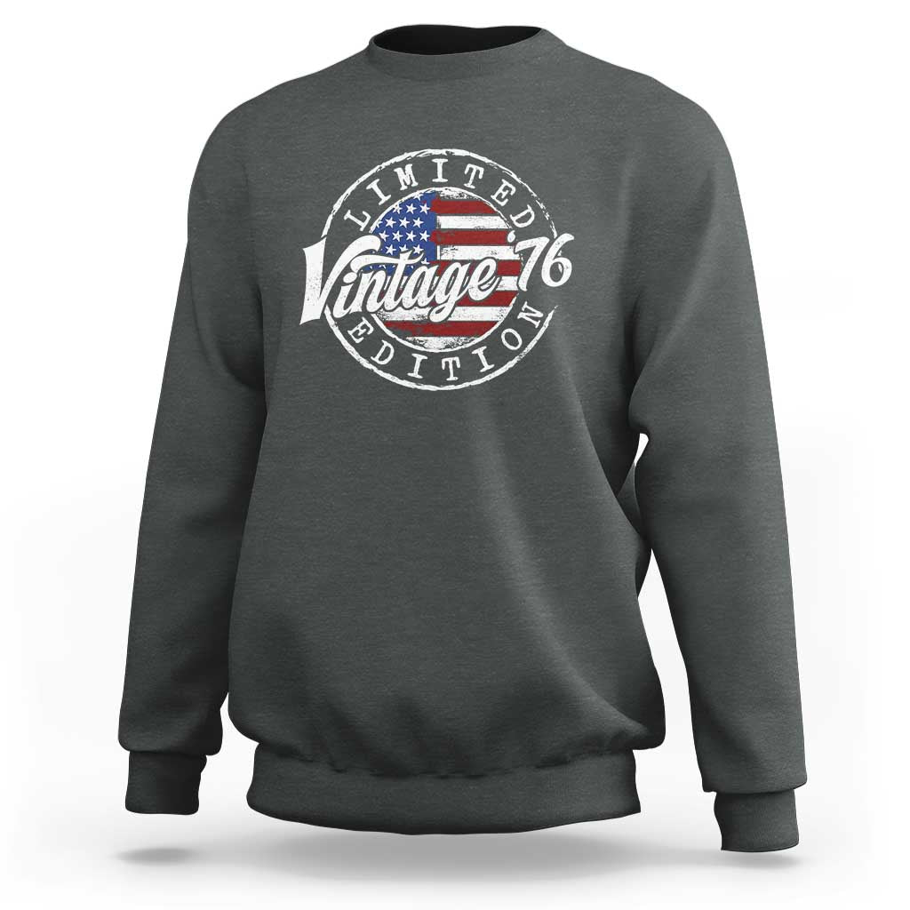Funny 50th Birthday Sweatshirt Vintage 1976 Stamp 50 Years Old American Flag