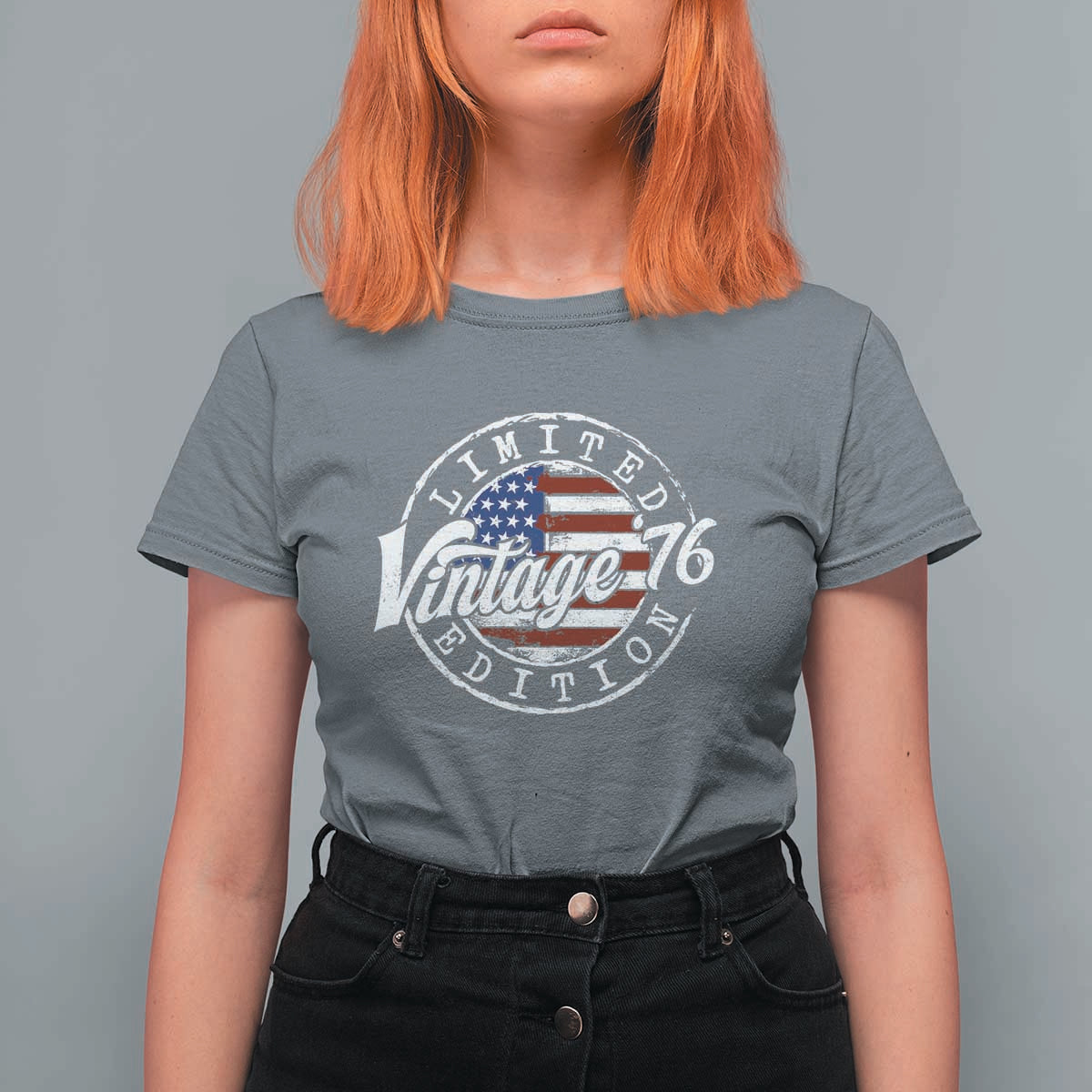 Funny 50th Birthday T Shirt For Women Vintage 1976 Stamp 50 Years Old American Flag