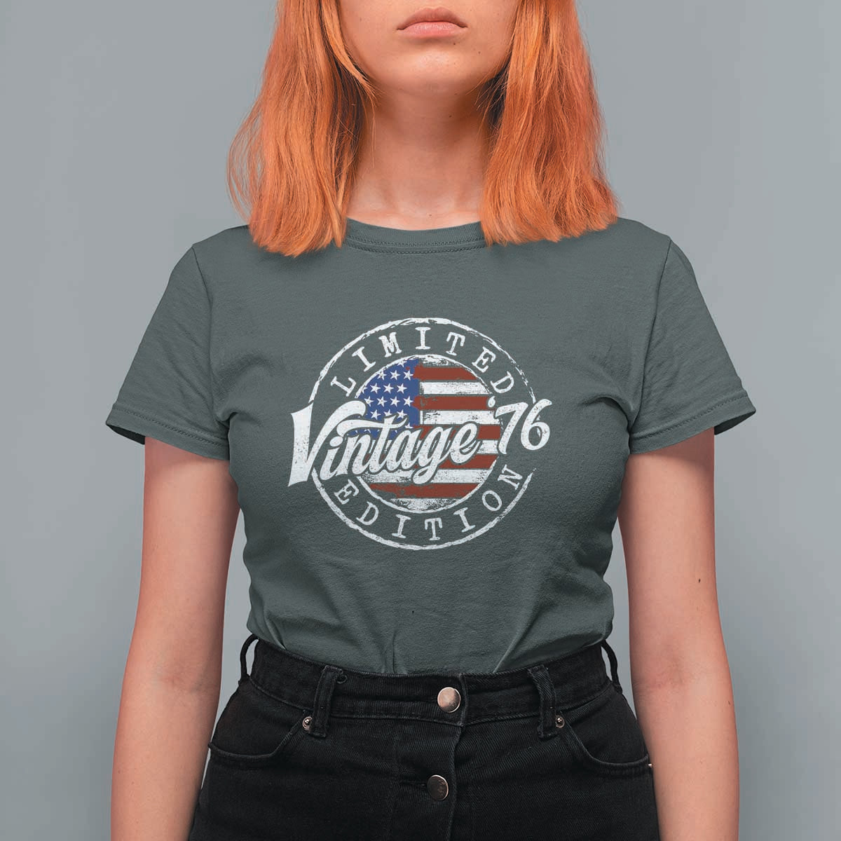 Funny 50th Birthday T Shirt For Women Vintage 1976 Stamp 50 Years Old American Flag