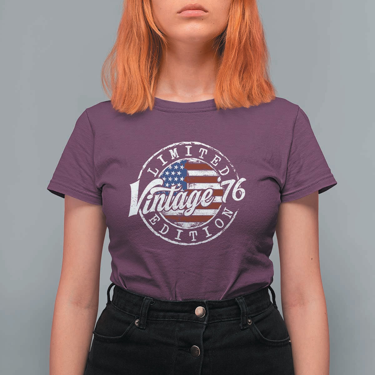 Funny 50th Birthday T Shirt For Women Vintage 1976 Stamp 50 Years Old American Flag