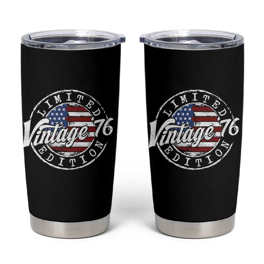 Funny 50th Birthday Tumbler Cup Vintage 1976 Stamp 50 Years Old American Flag