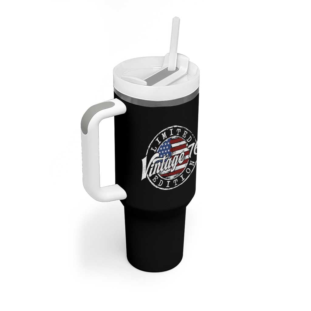 Funny 50th Birthday Tumbler With Handle Vintage 1976 Stamp 50 Years Old American Flag