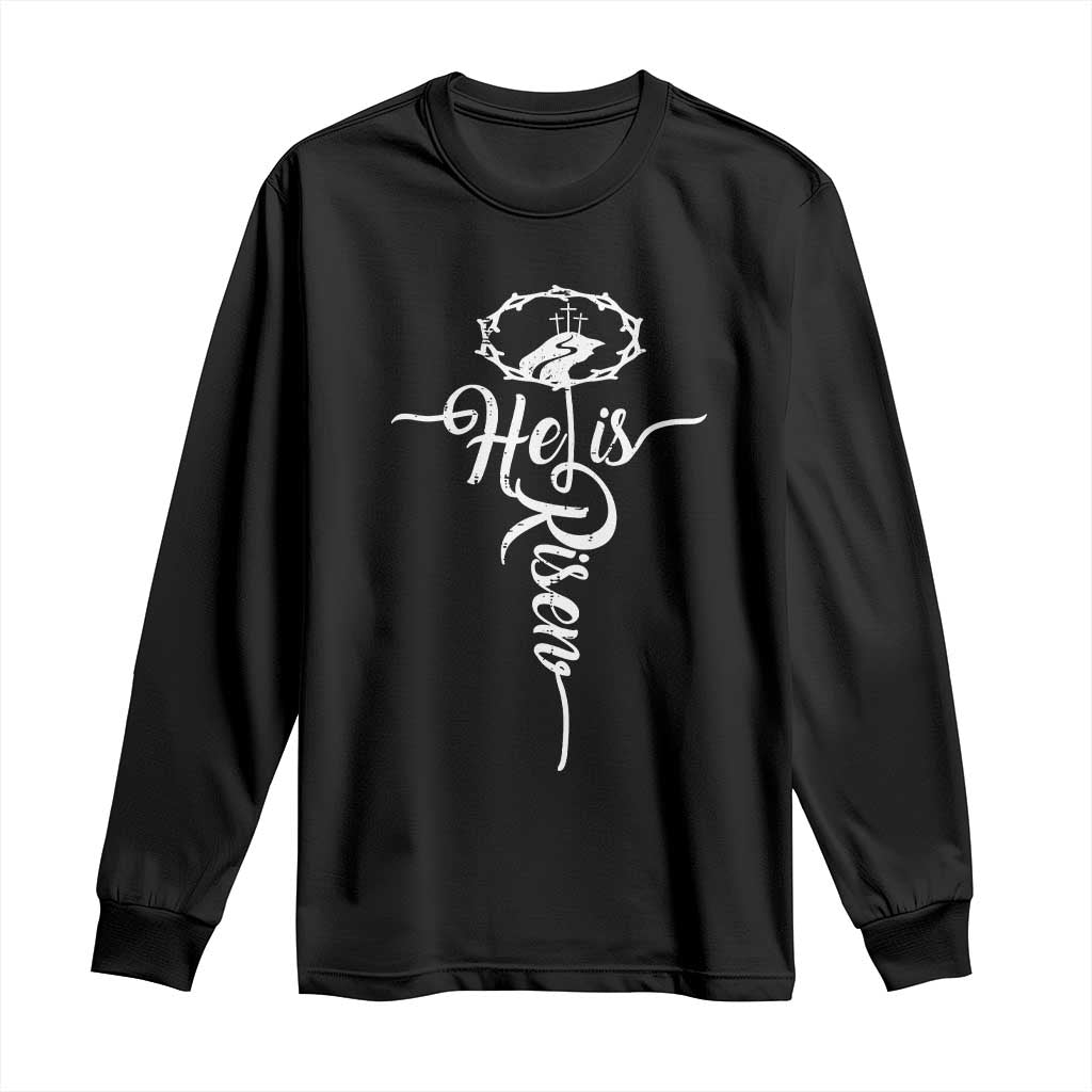 Easter He Is Risen Long Sleeve Shirt Christian Easter Day Religious Cross