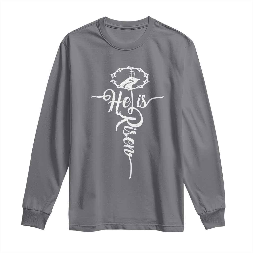 Easter He Is Risen Long Sleeve Shirt Christian Easter Day Religious Cross