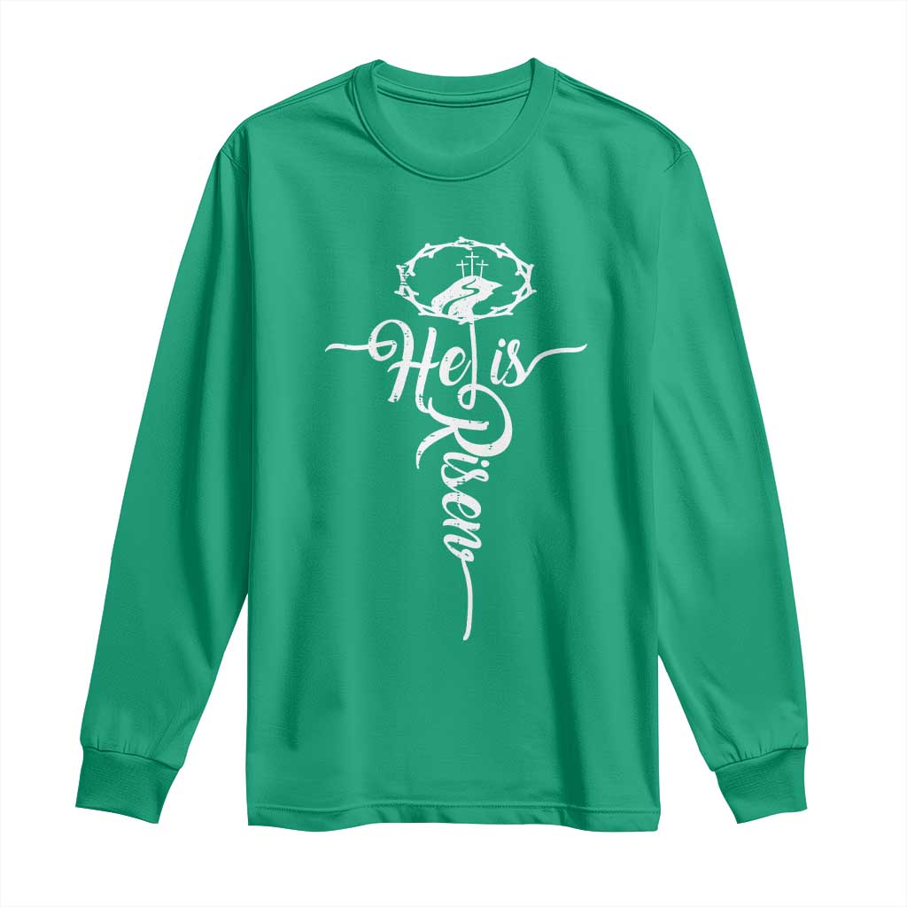 Easter He Is Risen Long Sleeve Shirt Christian Easter Day Religious Cross