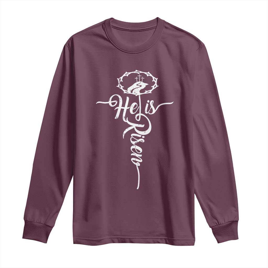 Easter He Is Risen Long Sleeve Shirt Christian Easter Day Religious Cross