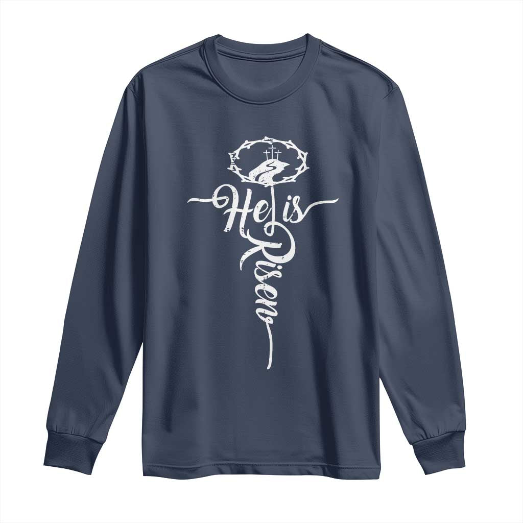 Easter He Is Risen Long Sleeve Shirt Christian Easter Day Religious Cross