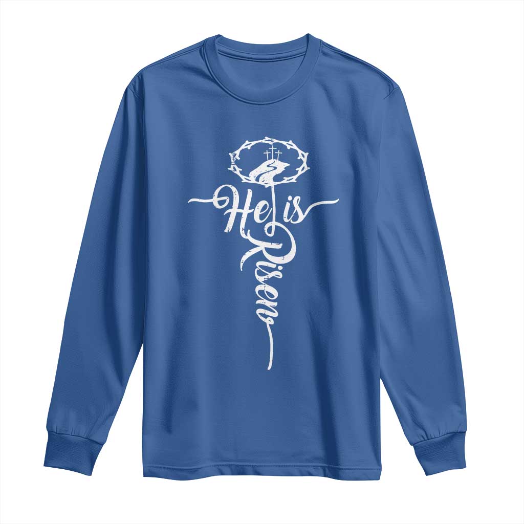 Easter He Is Risen Long Sleeve Shirt Christian Easter Day Religious Cross