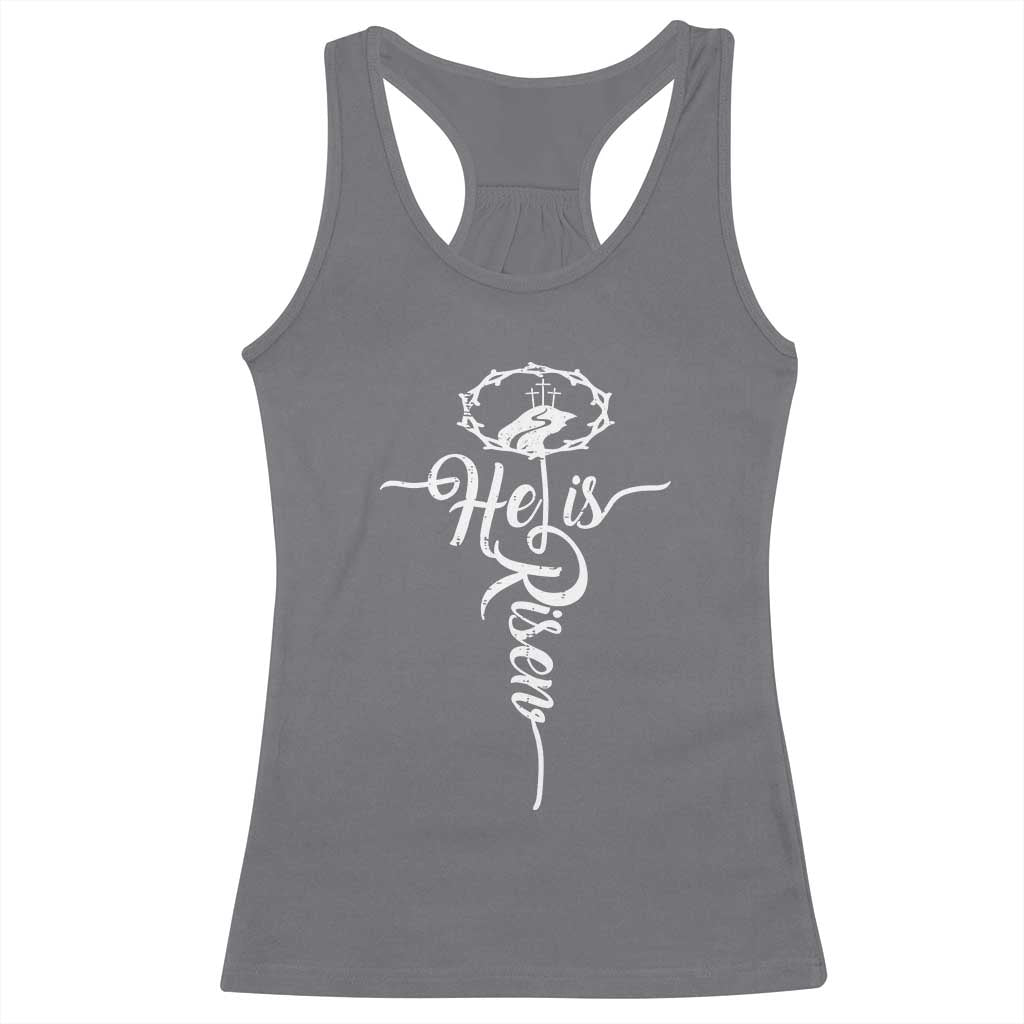 Easter He Is Risen Racerback Tank Top Christian Easter Day Religious Cross
