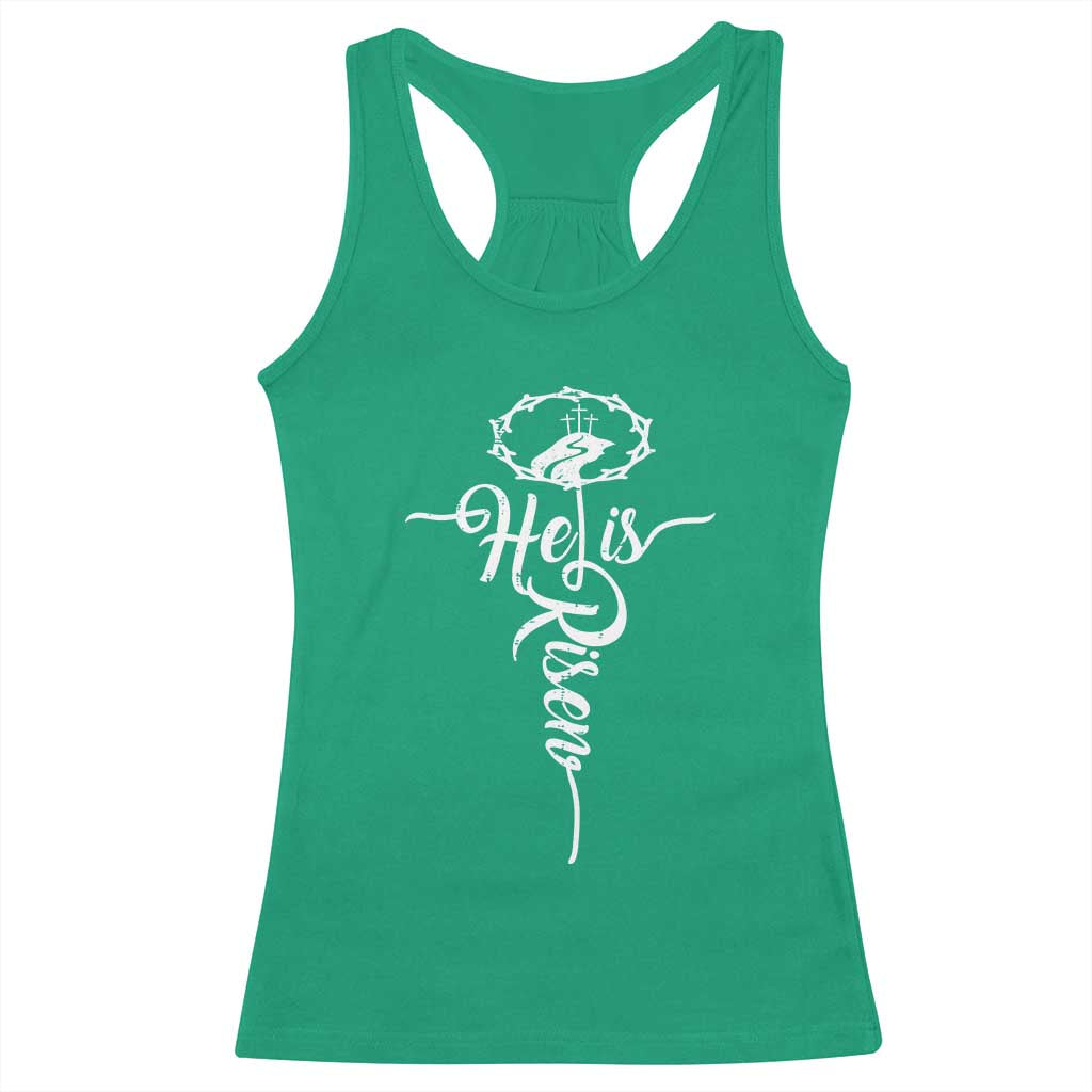Easter He Is Risen Racerback Tank Top Christian Easter Day Religious Cross