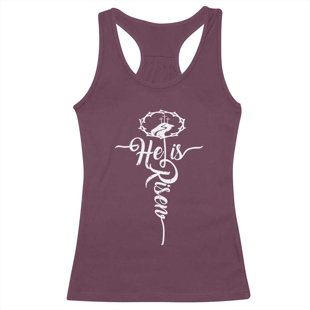 Easter He Is Risen Racerback Tank Top Christian Easter Day Religious Cross