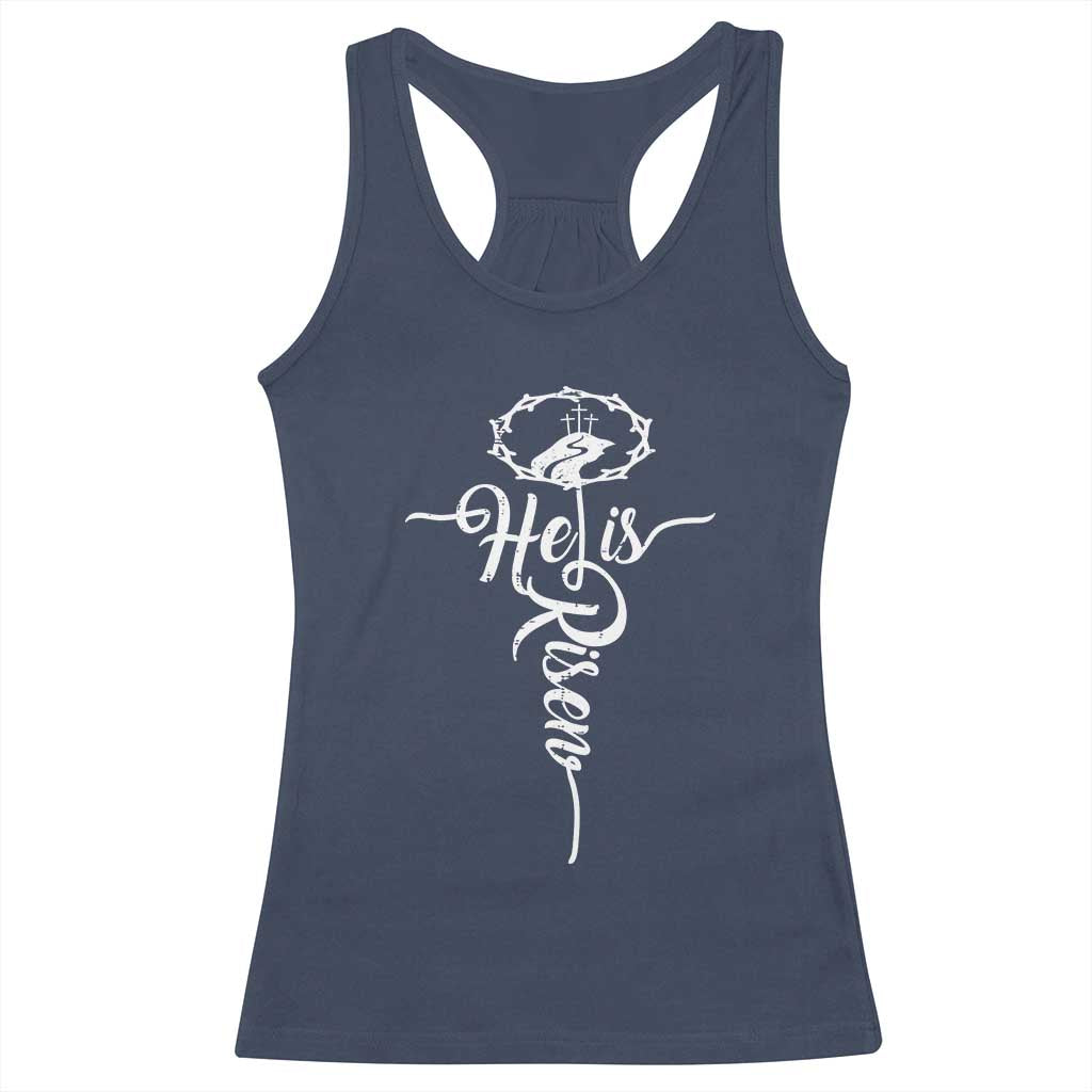 Easter He Is Risen Racerback Tank Top Christian Easter Day Religious Cross