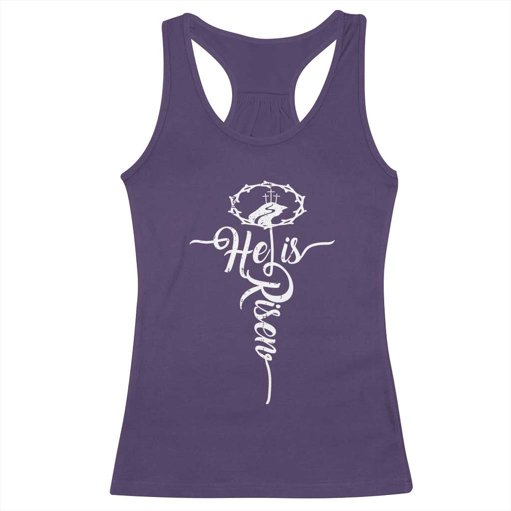 Easter He Is Risen Racerback Tank Top Christian Easter Day Religious Cross