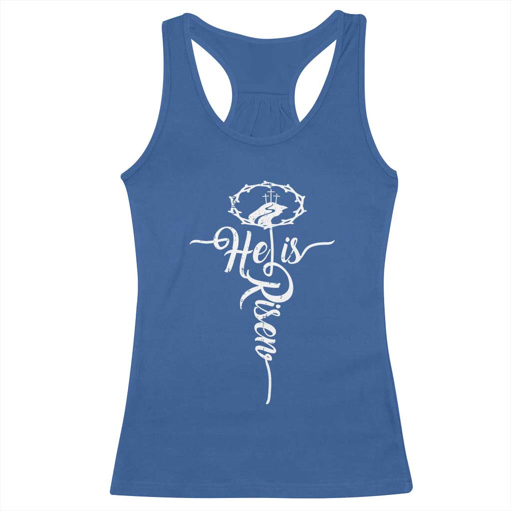 Easter He Is Risen Racerback Tank Top Christian Easter Day Religious Cross