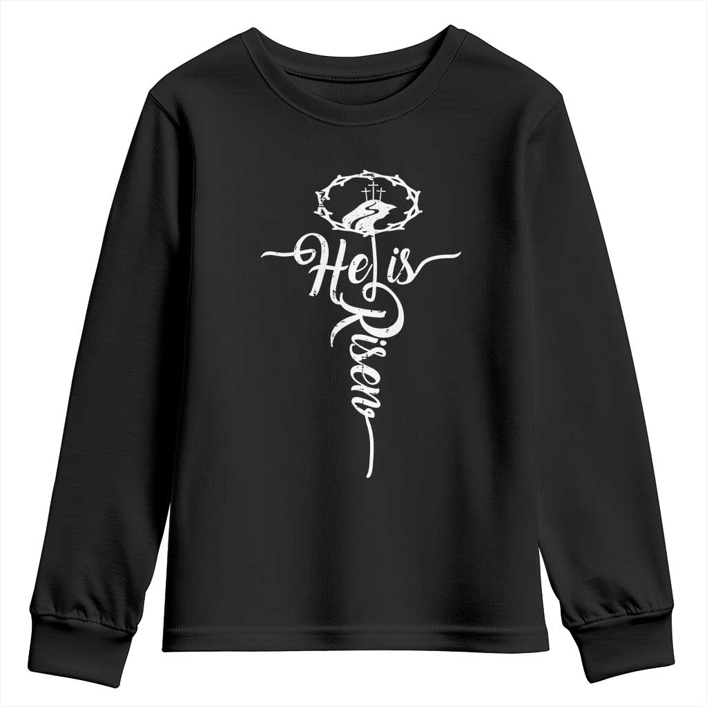 Easter He Is Risen Youth Sweatshirt Christian Easter Day Religious Cross