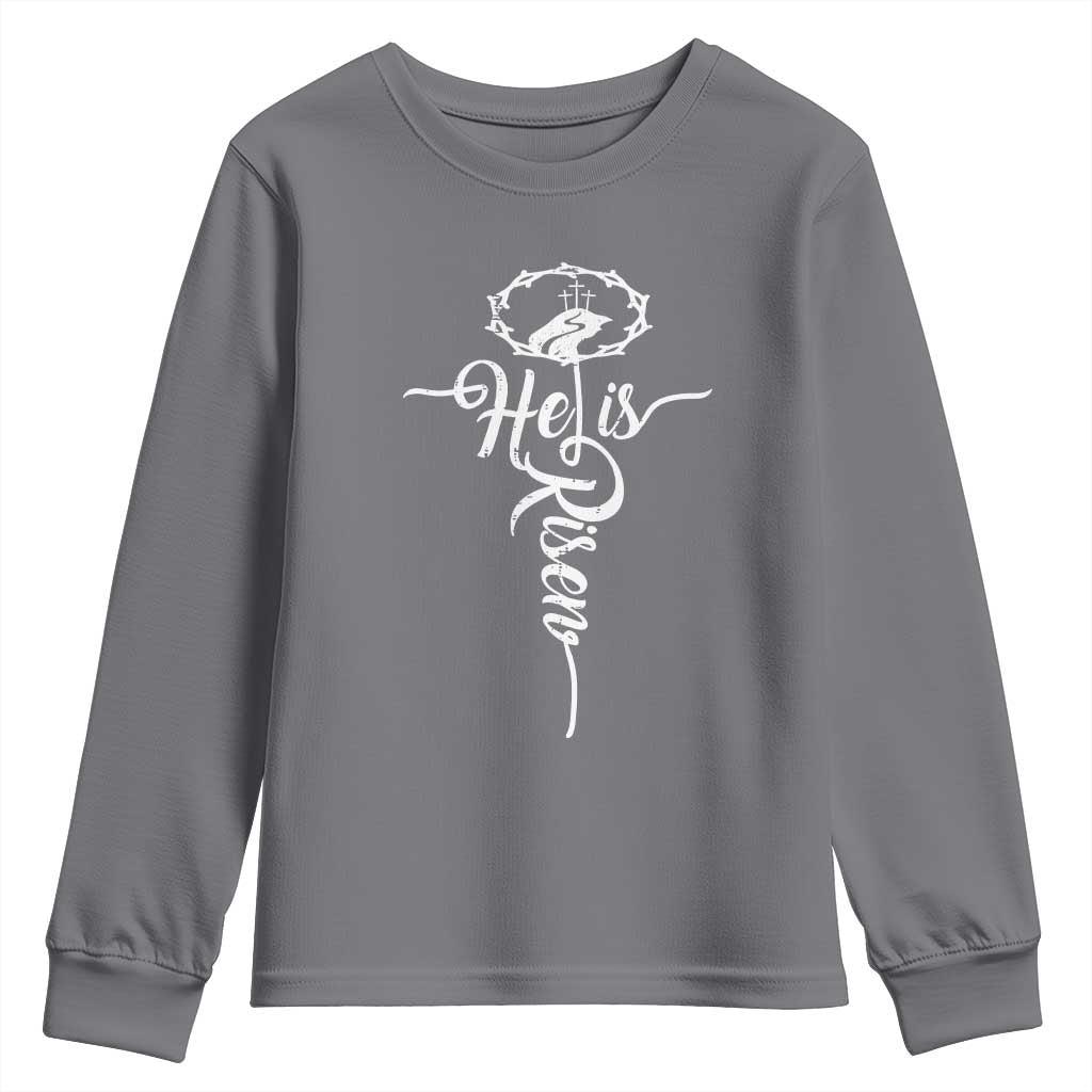 Easter He Is Risen Youth Sweatshirt Christian Easter Day Religious Cross
