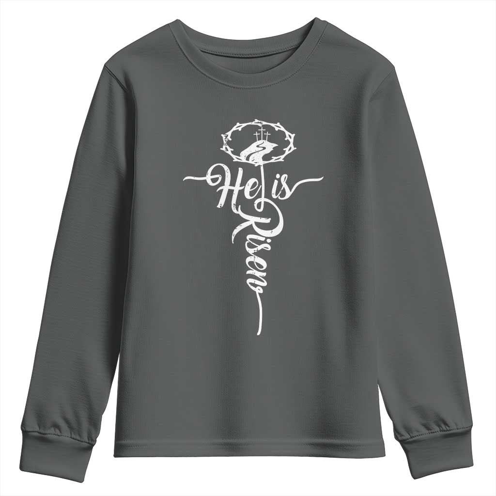 Easter He Is Risen Youth Sweatshirt Christian Easter Day Religious Cross