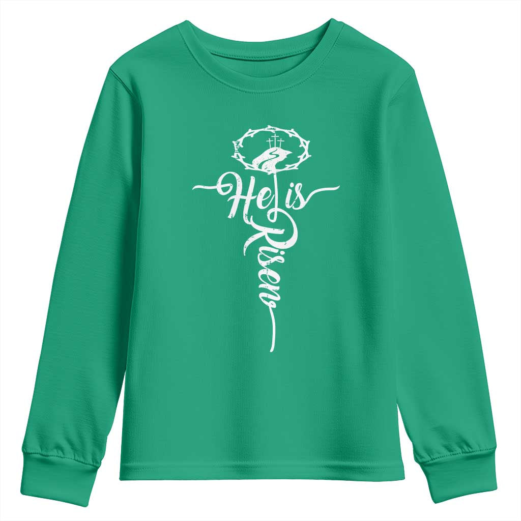 Easter He Is Risen Youth Sweatshirt Christian Easter Day Religious Cross