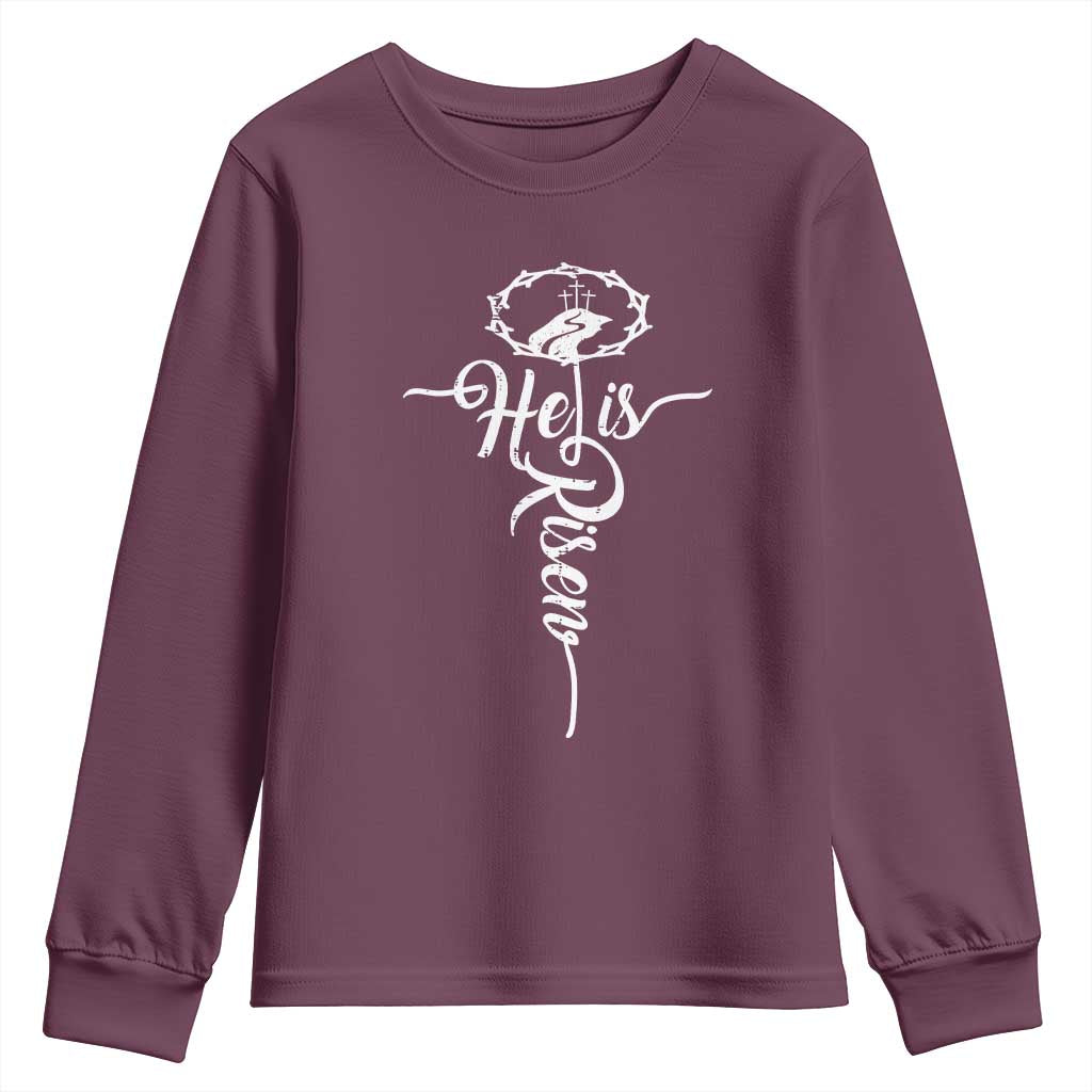 Easter He Is Risen Youth Sweatshirt Christian Easter Day Religious Cross