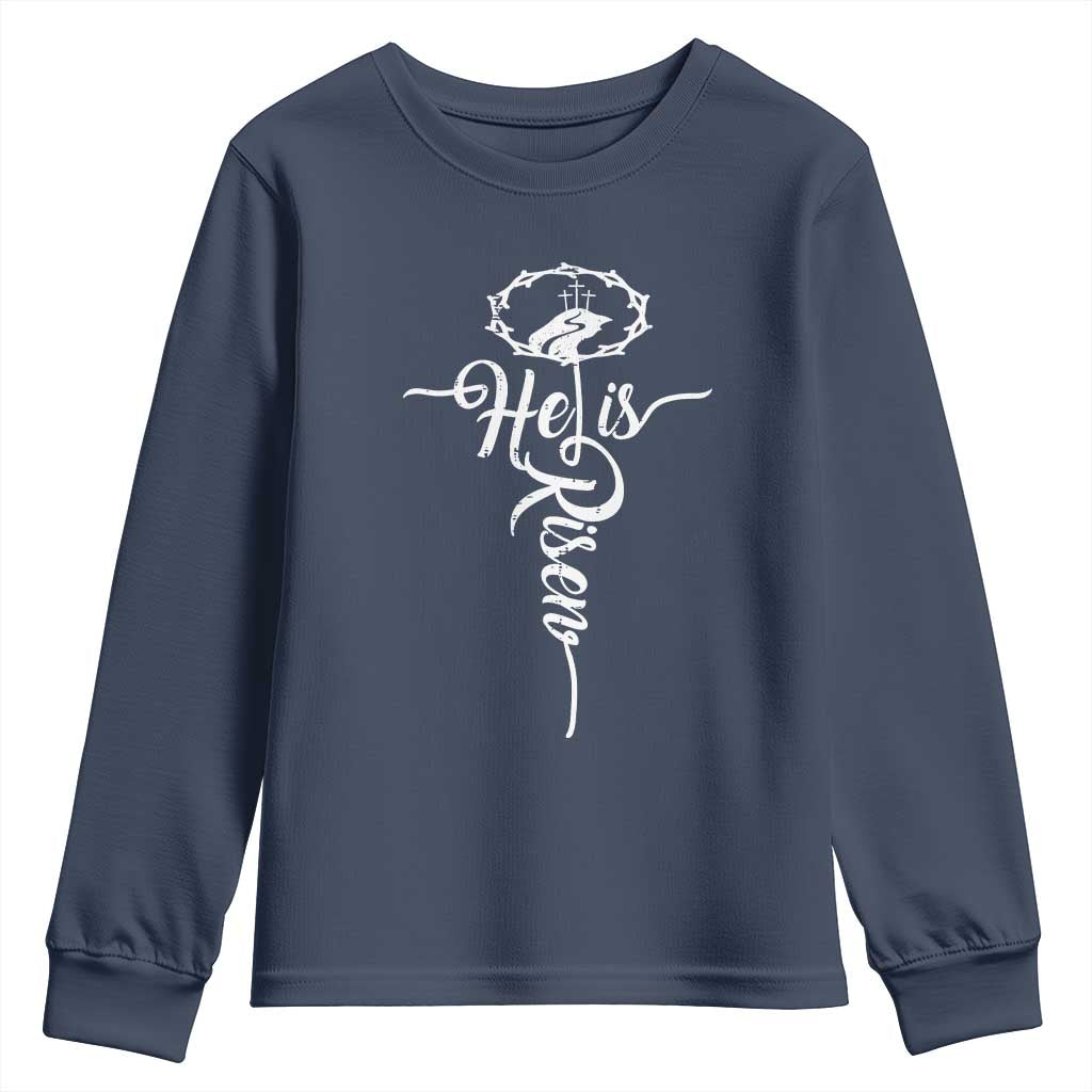 Easter He Is Risen Youth Sweatshirt Christian Easter Day Religious Cross