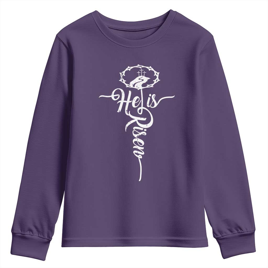 Easter He Is Risen Youth Sweatshirt Christian Easter Day Religious Cross