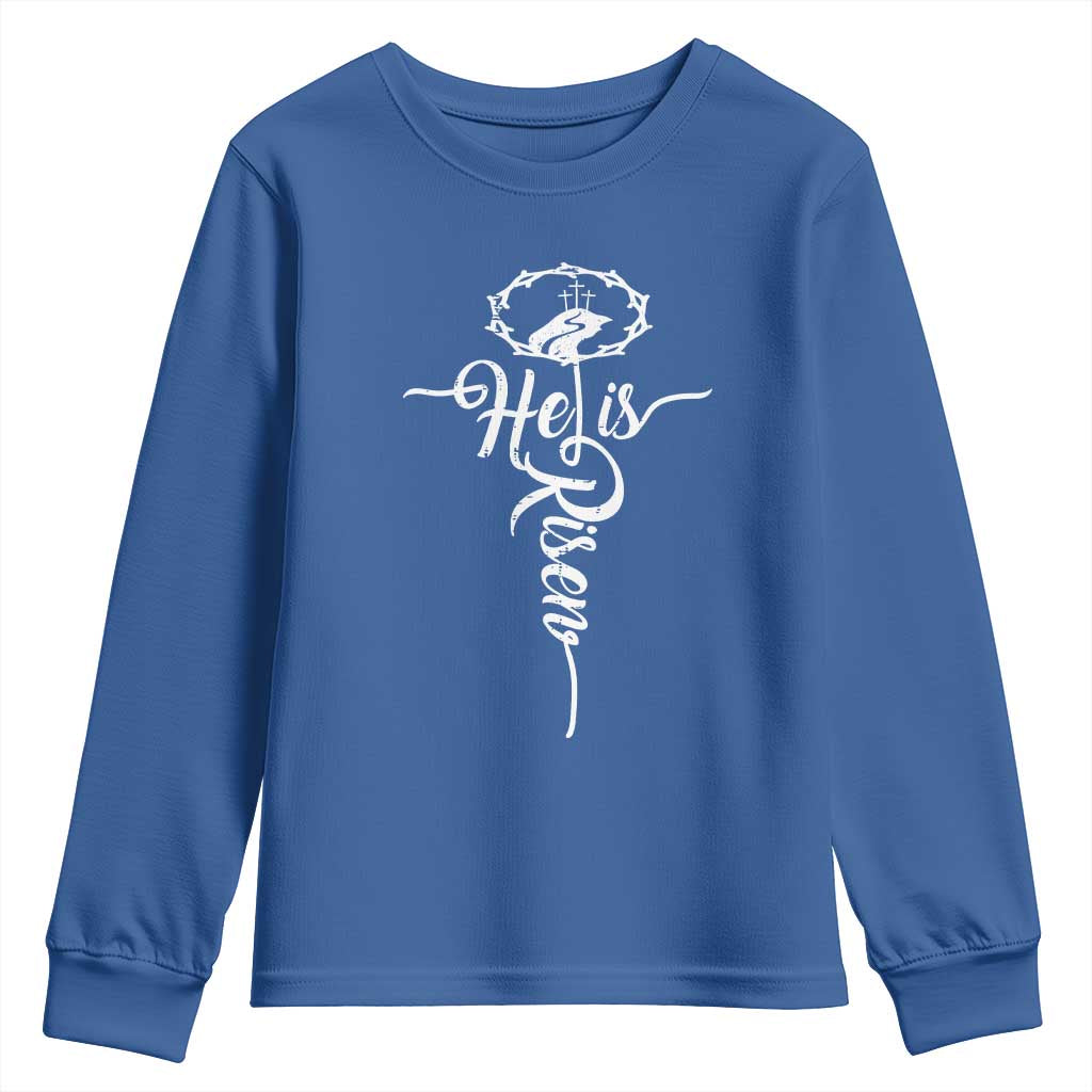 Easter He Is Risen Youth Sweatshirt Christian Easter Day Religious Cross
