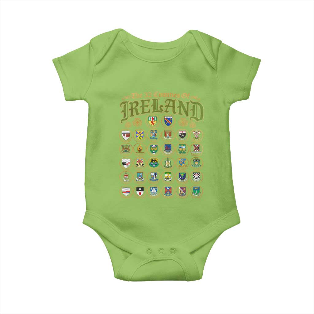The 32 Counties Of Ireland Baby Onesie Irish Pride Heritage Vintage Celtic Shamrock