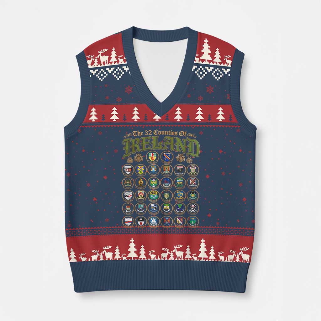 The 32 Counties Of Ireland V-Neck Knit Sweater Vest Irish Pride Heritage Vintage Celtic Shamrock