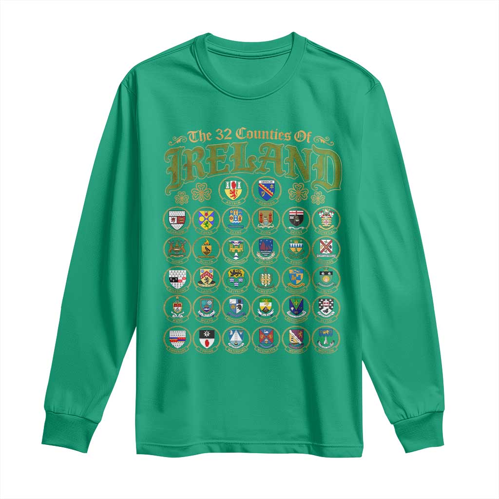 The 32 Counties Of Ireland Long Sleeve Shirt Irish Pride Heritage Vintage Celtic Shamrock