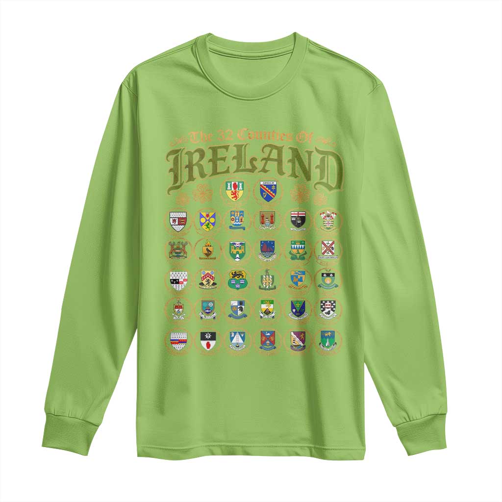 The 32 Counties Of Ireland Long Sleeve Shirt Irish Pride Heritage Vintage Celtic Shamrock