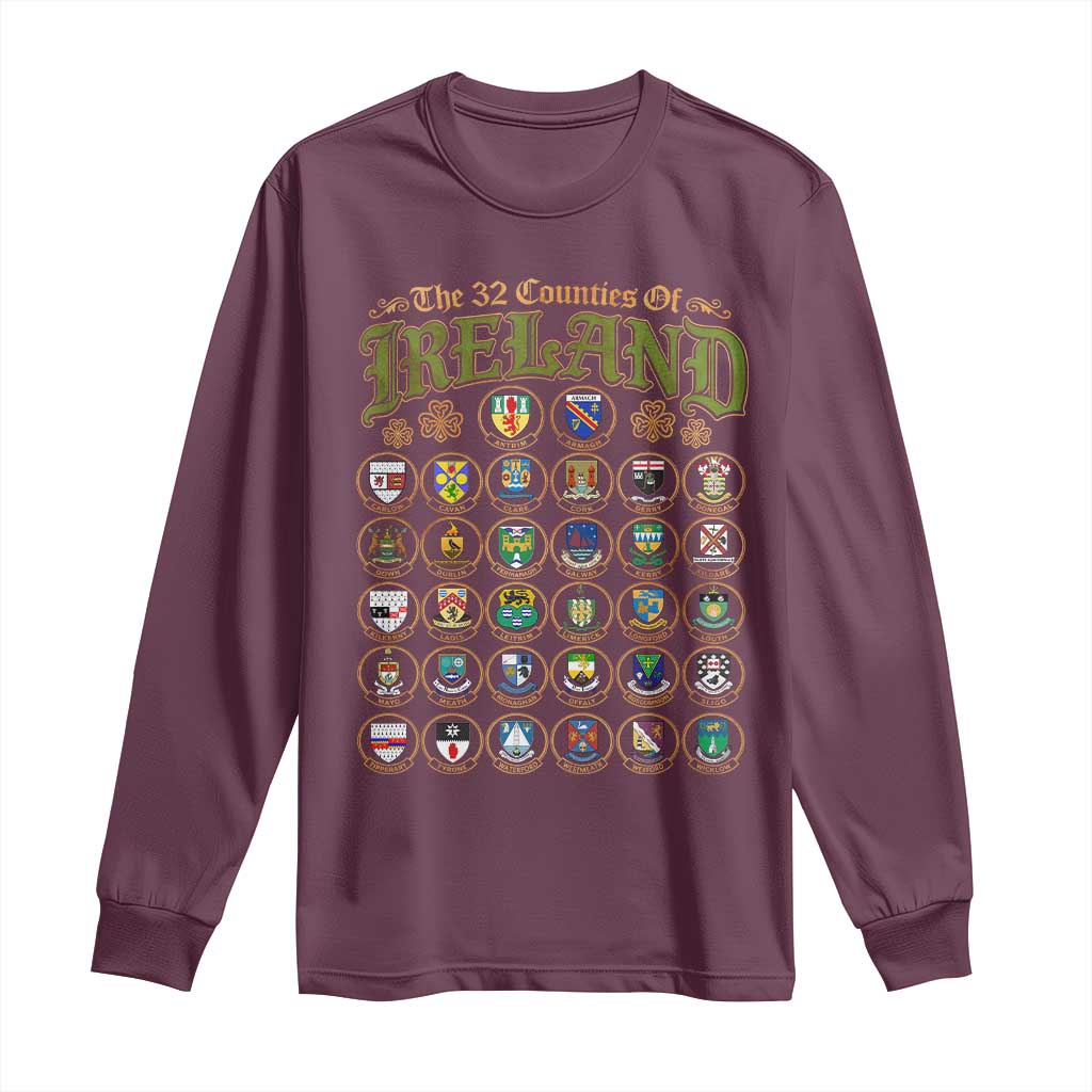 The 32 Counties Of Ireland Long Sleeve Shirt Irish Pride Heritage Vintage Celtic Shamrock