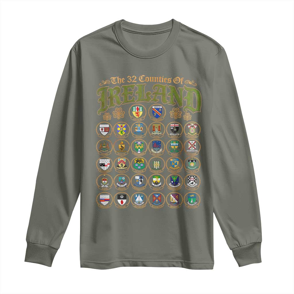 The 32 Counties Of Ireland Long Sleeve Shirt Irish Pride Heritage Vintage Celtic Shamrock