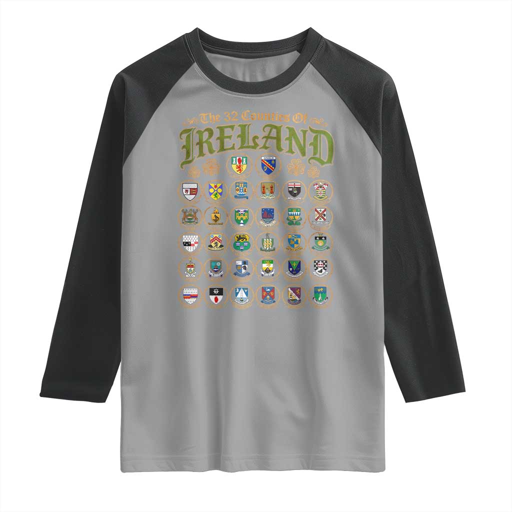 The 32 Counties Of Ireland Raglan Shirt Irish Pride Heritage Vintage Celtic Shamrock