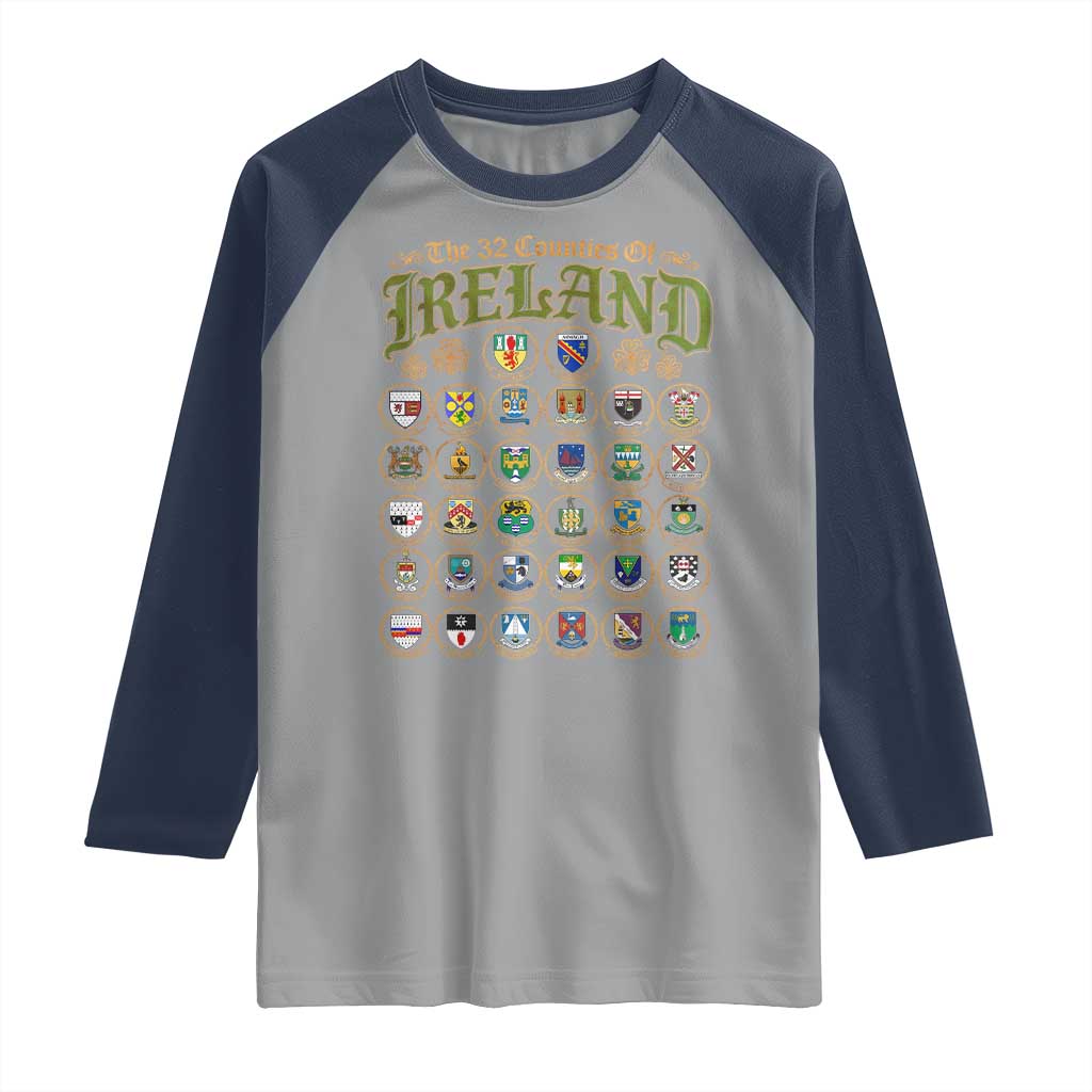 The 32 Counties Of Ireland Raglan Shirt Irish Pride Heritage Vintage Celtic Shamrock
