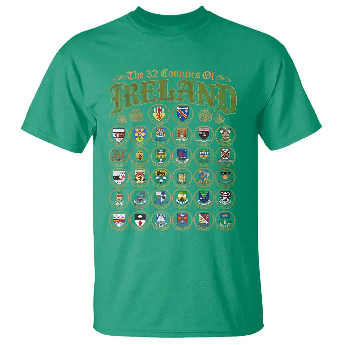The 32 Counties Of Ireland T Shirt Irish Pride Heritage Vintage Celtic Shamrock