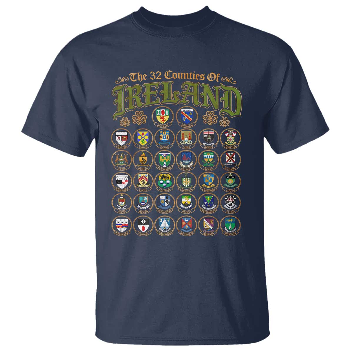 The 32 Counties Of Ireland T Shirt Irish Pride Heritage Vintage Celtic Shamrock