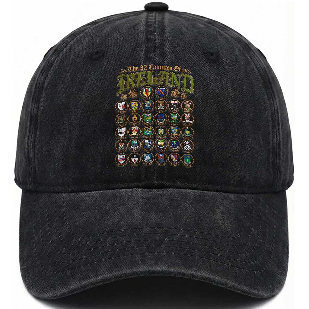 The 32 Counties Of Ireland Washed Cotton Baseball Cap Irish Pride Heritage Vintage Celtic Shamrock