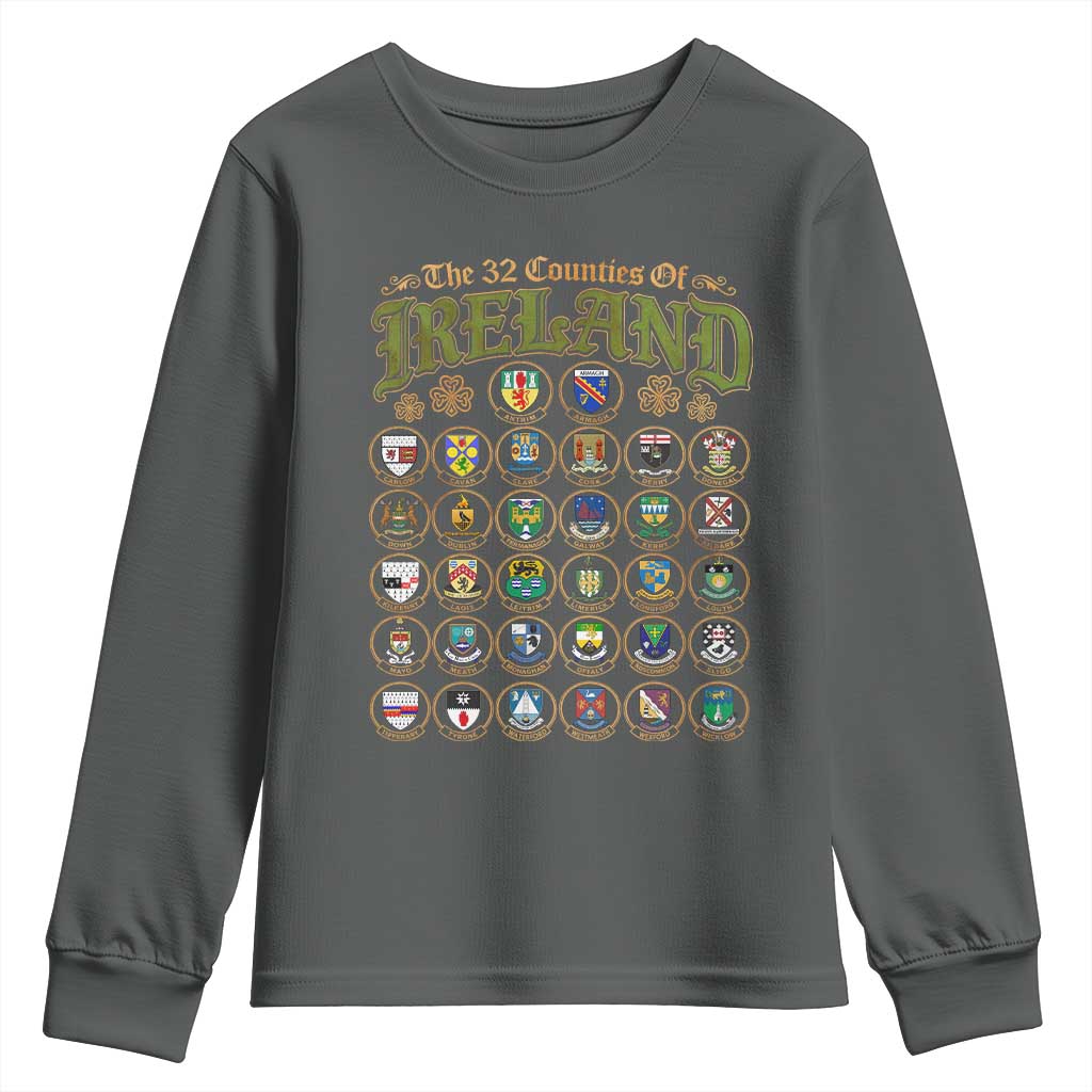 The 32 Counties Of Ireland Youth Sweatshirt Irish Pride Heritage Vintage Celtic Shamrock