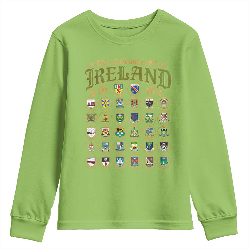 The 32 Counties Of Ireland Youth Sweatshirt Irish Pride Heritage Vintage Celtic Shamrock
