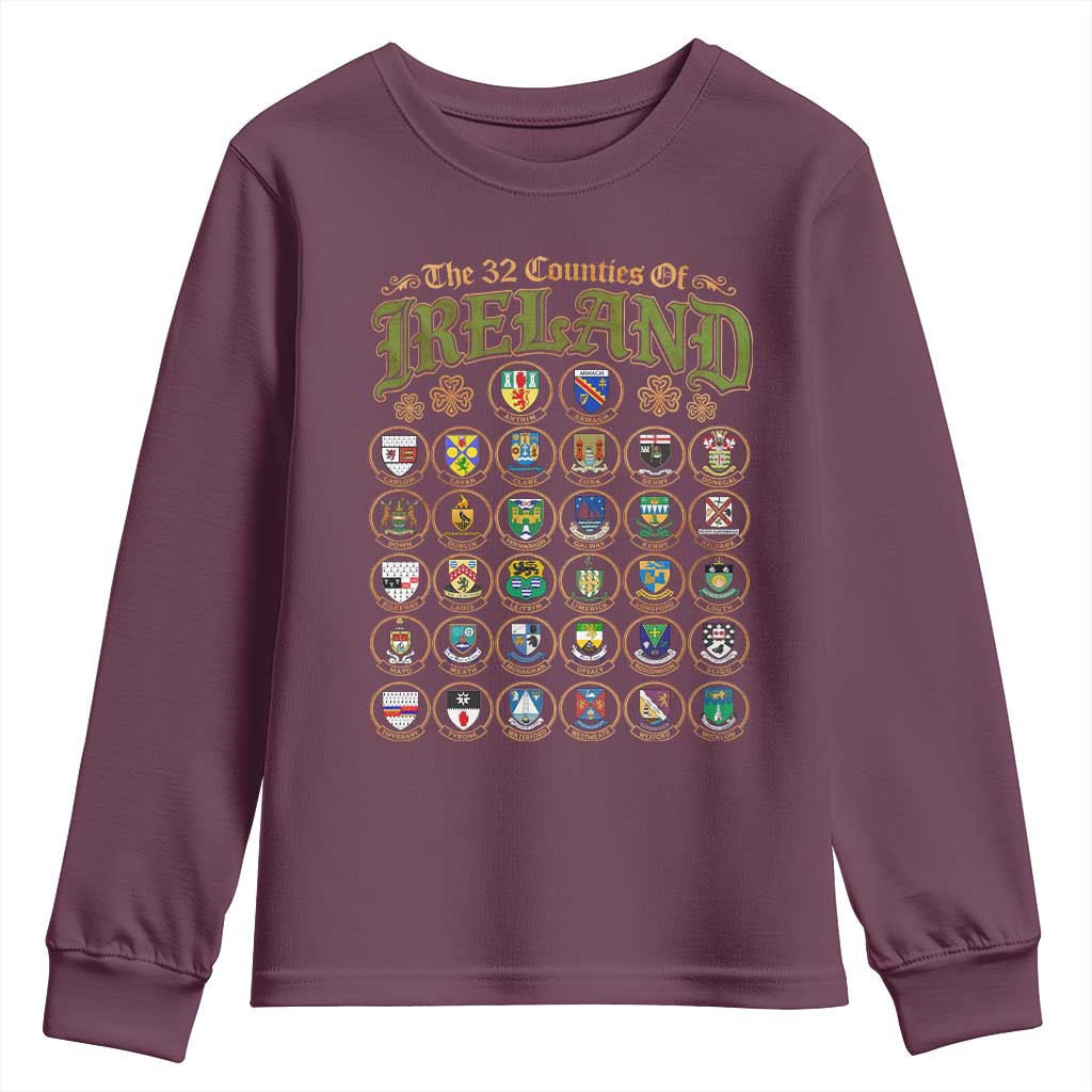 The 32 Counties Of Ireland Youth Sweatshirt Irish Pride Heritage Vintage Celtic Shamrock
