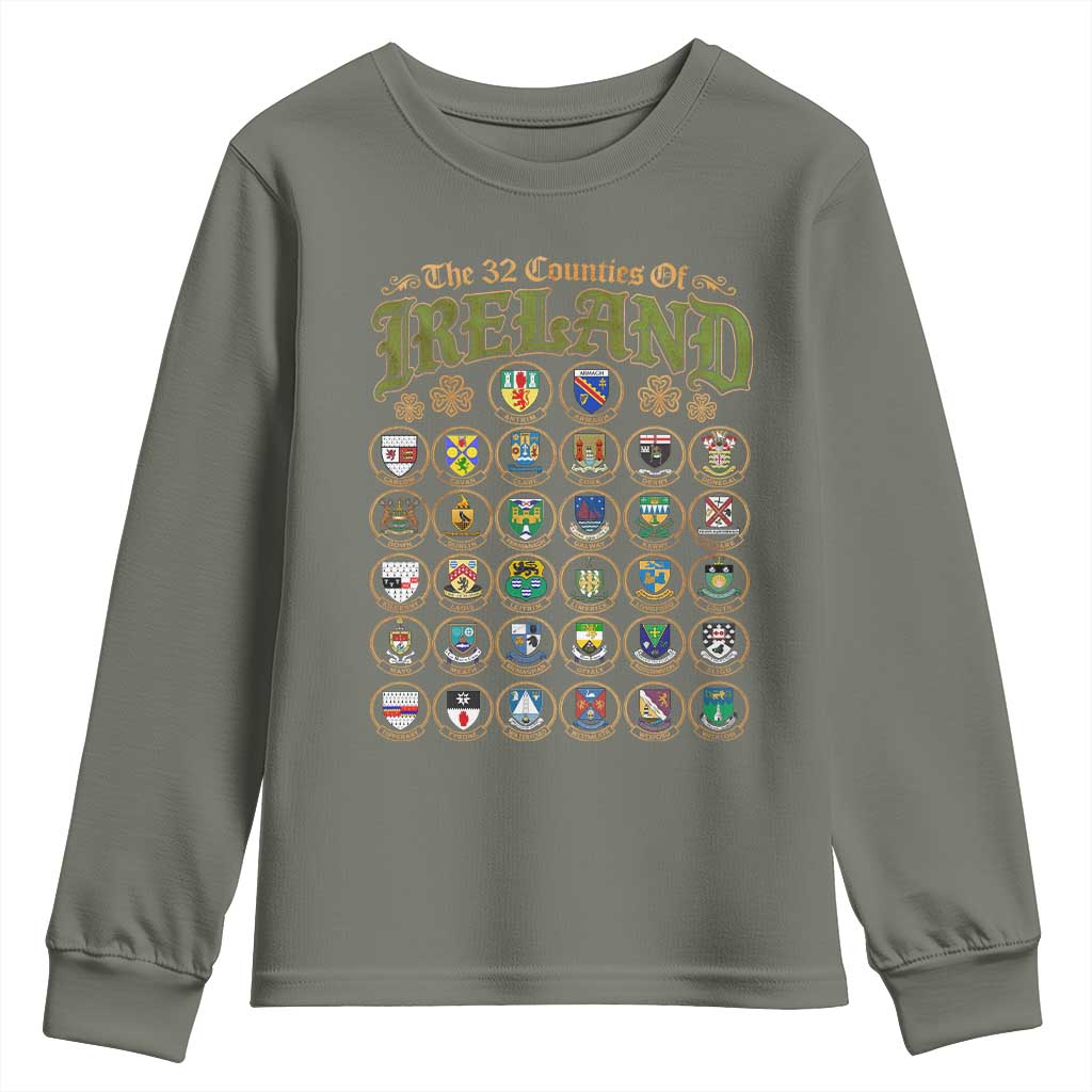 The 32 Counties Of Ireland Youth Sweatshirt Irish Pride Heritage Vintage Celtic Shamrock