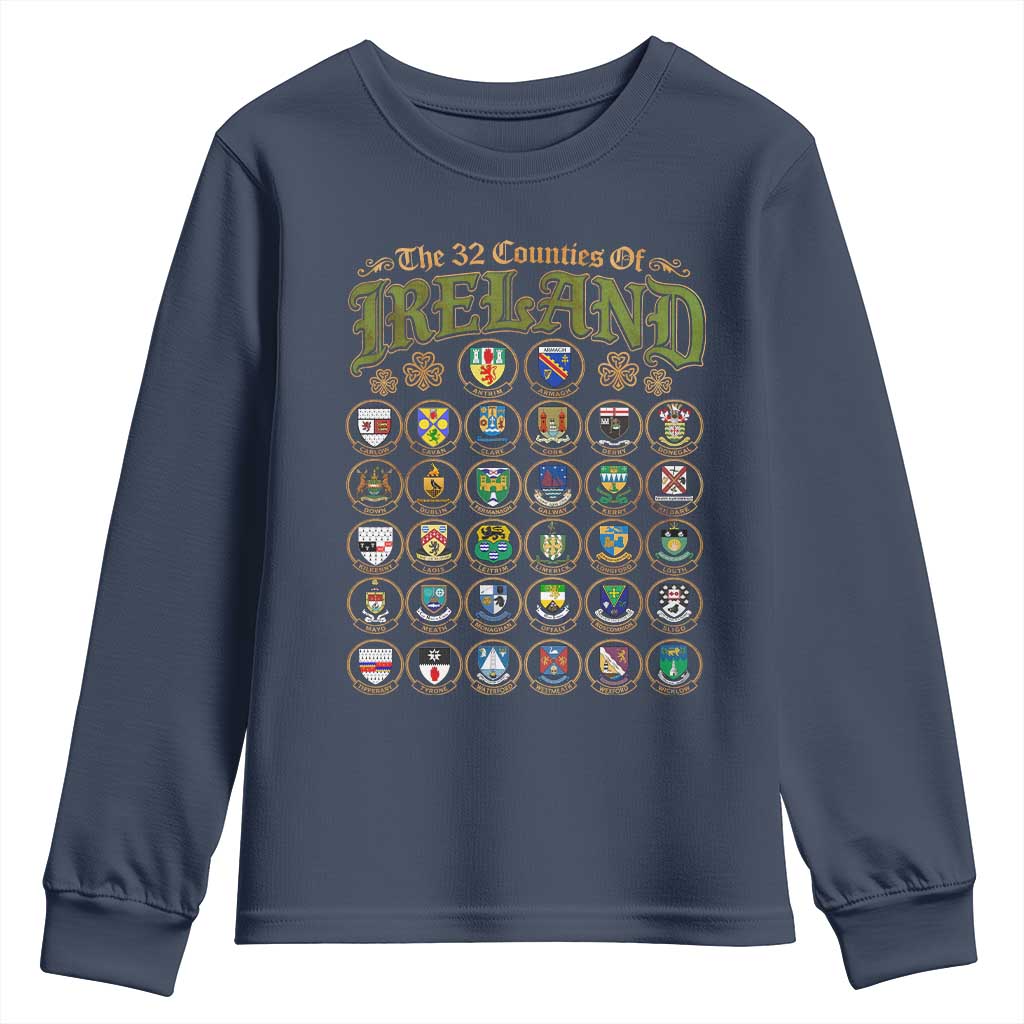 The 32 Counties Of Ireland Youth Sweatshirt Irish Pride Heritage Vintage Celtic Shamrock