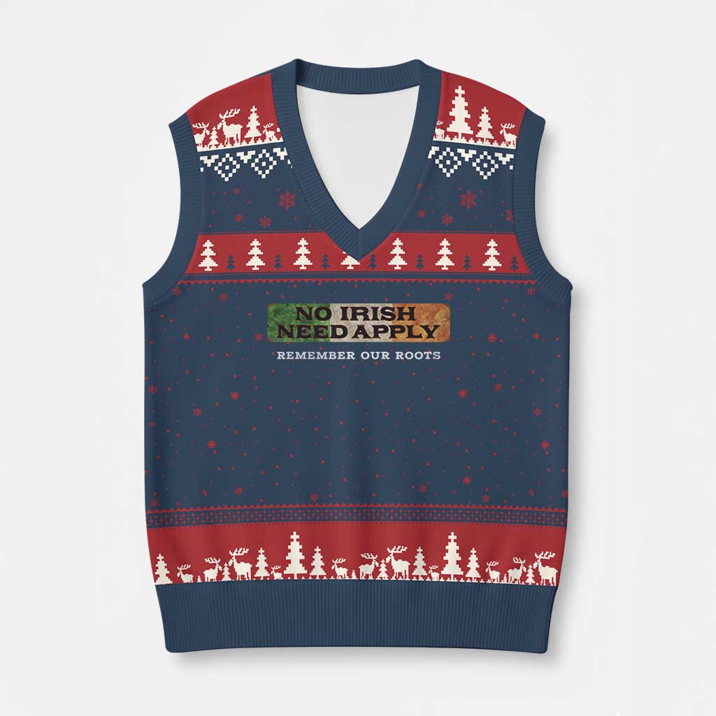 No Irish Need Apply Remember Our Roots V-Neck Knit Sweater Vest Celtic Pride History
