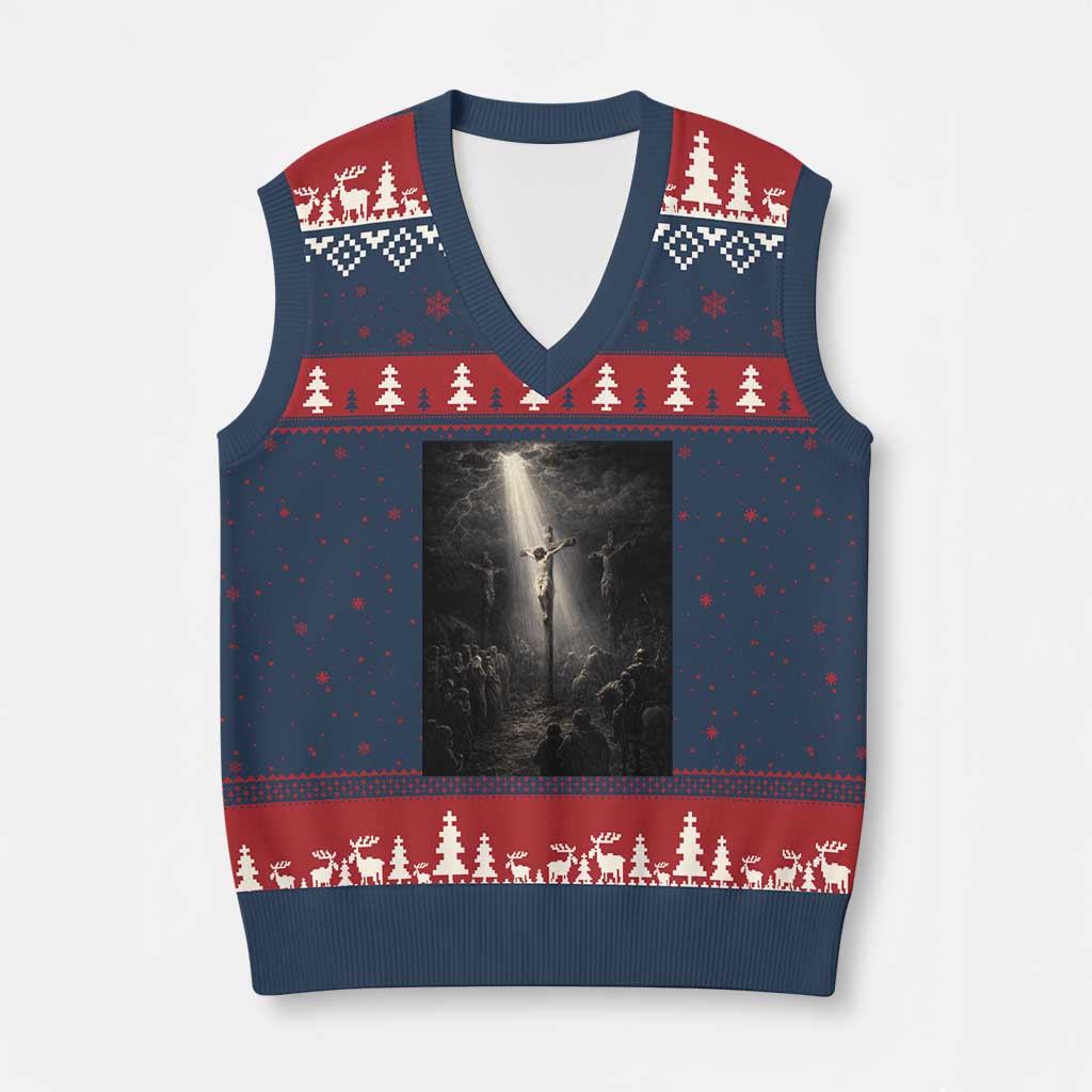 Jesus Christ Crucifixion Scene Religious Christian Easter V-Neck Knit Sweater Vest