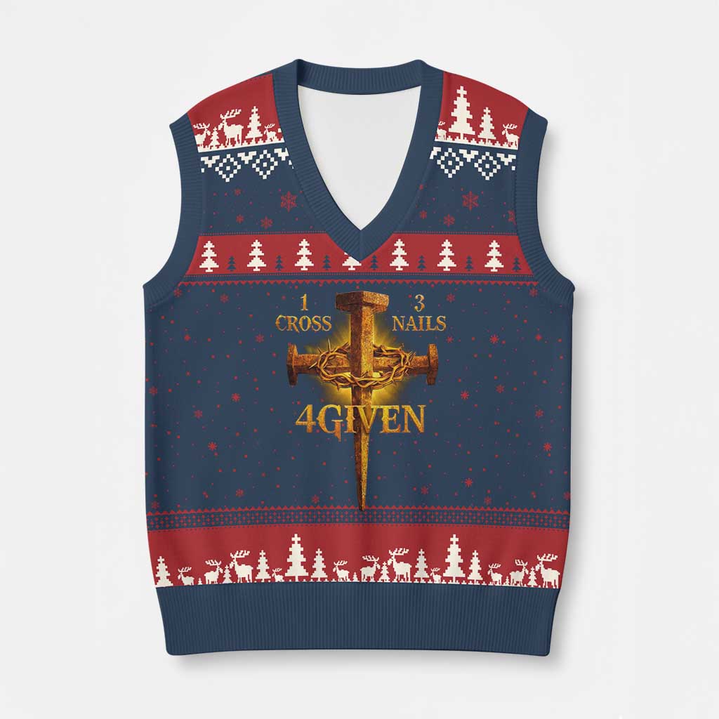 Christian One Cross Three Nails Four Given V-Neck Knit Sweater Vest Jesus God