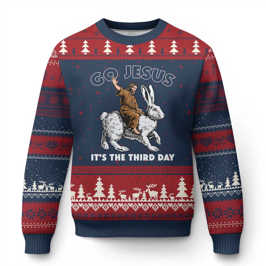 Funny Christian Easter Ugly Christmas Sweater Go Jesus It Is The Third Day Religious Bunny