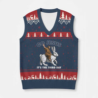 Funny Christian Easter V-Neck Knit Sweater Vest Go Jesus It Is The Third Day Religious Bunny