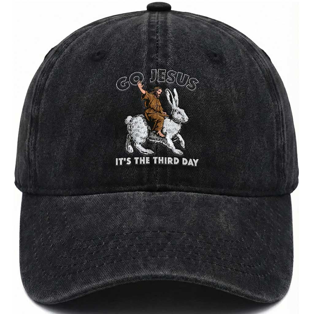 Funny Christian Easter Washed Cotton Baseball Cap Go Jesus It Is The Third Day Religious Bunny