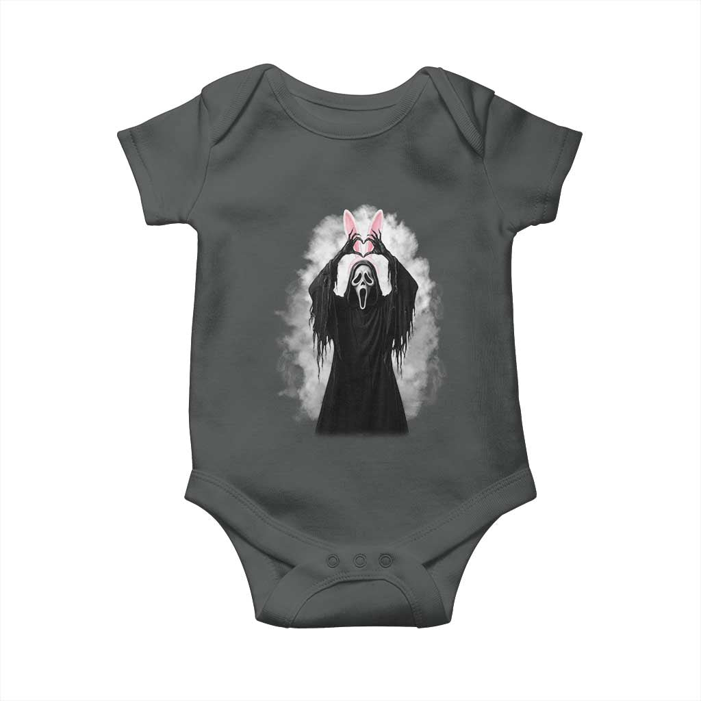 Funny Scary Bunny Face Ghost Heart Hand Sign Easter Day Baby Onesie
